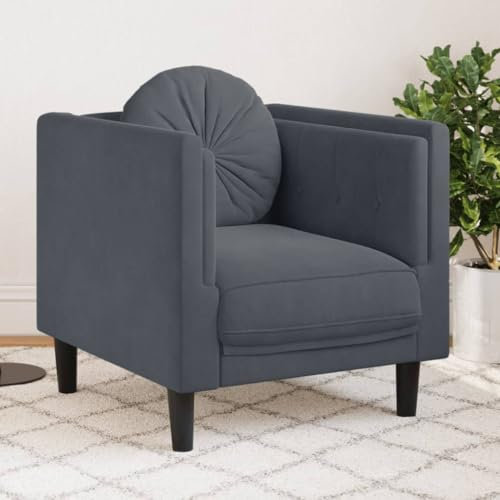 Willood Sessel mit Kissen Dunkelgrau Samt, Polstersessel Relaxsessel Sofa für Wohnzimmer, Loungesessel Fernsehsessel Polstersofa, Modern