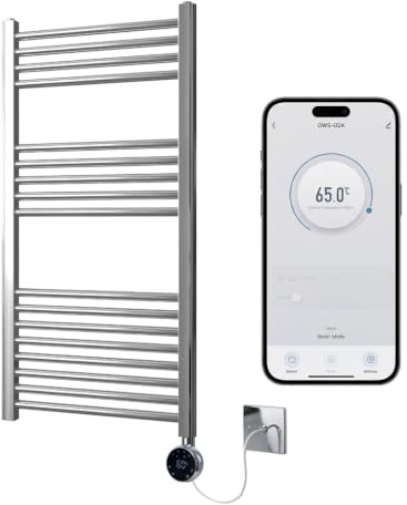 Greened House Chrome Electric WiFi Heated Towel Rail 500mm W x 1000mm H | Smart WiFi Controlled, Flat Design, 7 Day Programming, App Compatibility