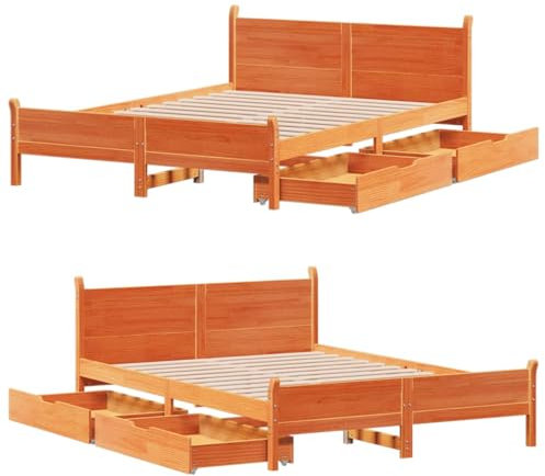 vidaXL Massivholzbett, Holzbett ohne Matratze mit Schubladen, Bettgestell mit Lattenrost Kopfteil, Bett Doppelbett für Schlafzimmer, Wachsbraun 120x200cm Kiefernholz
