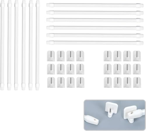 ALLBASA Gardinenstange, Vitragestangen mit Selbstklebehaken Ausziehbar, Verstellbar für Fenster (12 Stück (30-50) + Haken)