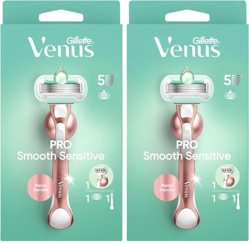 Gillette Venus Deluxe Smooth Sensitive Rosegold Rasierer Damen, Damenrasierer + 1 Rasierklinge (Packung mit 2)