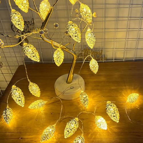 LED Lichterkette Tannenzapfen in Gold – 10 warme LEDs für stimmungsvolle Weihnachtsdeko | 1,20 m lang für gemütliche Beleuchtung im Advent und Winter (1,5 M 10 Lichter)