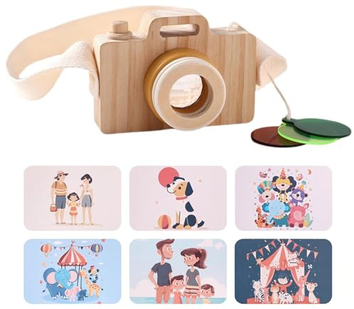Jlobnyiun Holzkamera-Spielzeug, Fotografie-Requisiten für Kinder – gefälschtes Holzkamera-Spielzeug – tragbares Rollenkamera-Spielzeug mit Handschlaufe,
