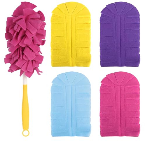4 Stück Staubmagnet Nachfüllpack für Swiffer mit 1 Griff, Wiederverwendbar Waschbar Staubwedel für Swiffer Staubmagnet Staubwedel, für Staub und Schmutz in Haushalten und Schulen