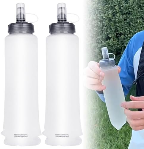 HOSPAOP Borraccia pieghevole per sport, 500 ml, in TPU, Soft Flask, ultra leggera, a prova di perdite, senza BPA, per zaino, bicicletta, escursionismo, campeggio, attività all'aperto, 2 pezzi