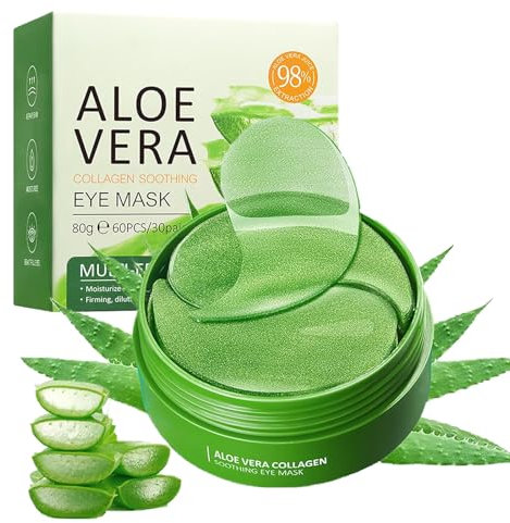 60 Pièces Aloe Patch Yeux,Aloe Vera Masque Yeux Collagène,Patch Anti Cernes Hydratant Anti-âge à L'aloe Vera Naturell,Masque Hydratant pour Les Yeux,Réduit les Cernes,Poches,Pattes d'Oie et Rides