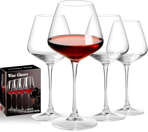 Haoxishui Burgundy Wine Glasses Set of 4-16oz Hand Blown White & Red Wine Glasses, Clear Lead-Free Glassware for Women, Men, Wedding Gifts & Birthday