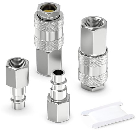 GASHER 4PCS 1/4 Inch Air Line Connectors, 1/4 BSP Female Thread Euro Airline Hose Compressor Fittings, Quick Connect Air Coupler Air Hose Fittings,Air Coupler & Air Plug Kit