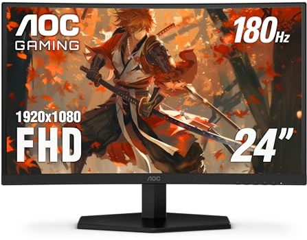 AOC C24G42E 24 Curved 1500R Frameless Ultra-Fast Gaming Monitor, FHD 1080p, 180Hz 0.5ms MPRT, HDMI 2.0 x2, Display Port x1, HDR, Speakers 2W x2, 3-Year Zero-Bright-Dot