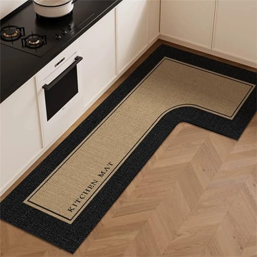 Hixingo Tapis Cuisine Forme L, Tapis de Passage/Sol en Diatomite Absorbant Séchage Rapide Antidérapant pour Cuisine Devant d Evier Lavable pour Couloir, Entrée (Style 2,120x80x45cm)