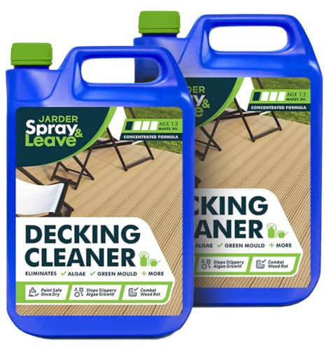 Jarder Spray & Leave Decking Cleaner 2 x 5L - Removes Green Mould, Green Growth and Algae - Stops Slippery Surfaces Developing - Covers 240 Square Metres