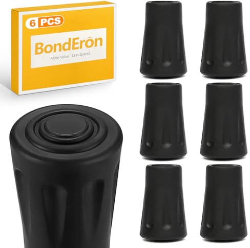BondEron 6 Stück Gummi Spitzen 10-12mm, rutschfest Ersatz Gummipuffer Gummifuß für Wanderstöcke, Nordic Walking, Gehstöcke, Krücken, für Asphalt & Gelände