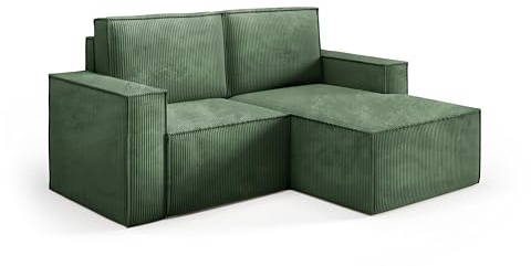 Sofello Porto II Modular Cord-Ecksofa ohne schlaffunktion L-Form Sofa, Schlafsofa mit 180 cm x 151 cm Liegefläche (Poso 14 - grün)