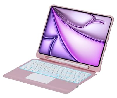 Sazfli Funda Teclado para iPad Air 11 M3/M2 (2025/2024), Air 5/4, Pro 11 1.–4. Gen – Magnético Desmontable, Touchpad, Retroiluminación 7 Colores, USB-C, QWERTY Internacional, Rosa