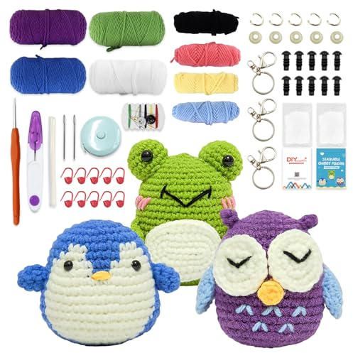 Vlecexs Kit di Uncinetto per Principianti, Kit Completo di Uncinetto per Principianti con Animali, Kit di Maglia per Principianti Adulti con Istruzioni e Tutorial Video, Regali per Bambini e Adulti