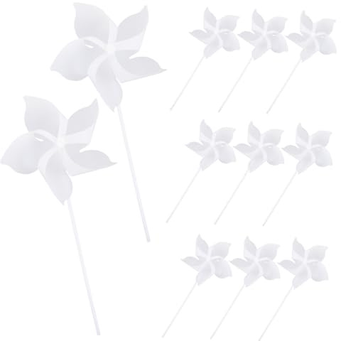 minkissy 24pcs Unfinished Hand Windmill Craft Plastic Pinwheels for Kindergarten DIY Graffiti Painting Bright Outdoor for Garden Lawn and Party Activities