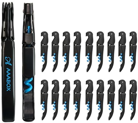 AAABOX Pack of 20 Sacacorchos Profesional Sommelier de Doble Palanca,3 en 1 Abridor de Vino con Espiral de Acero Inoxidable(Azul y Negro)
