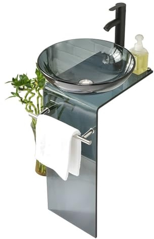 Moderno lavabo a colonna in vetro temperato, montaggio a parete, lavabo da bagno con rubinetto, per sala da pranzo, cucina, bar