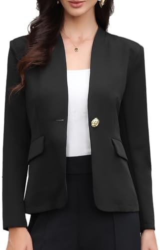 Allegra K Collarless Blazers for Women Work Office Single Breast Long Sleeve Suit Jackets Business Casual Outfits X-Large Black