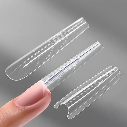 YOKEFELLOW Dual Nail Forms Sandwich Nagel Formen Dual 240 Stück transparente Nagelverlängerung Verlängerung Nagel Gel Formen Set für Polygel Extension Nagelkunst Salon(Lange Sargform)