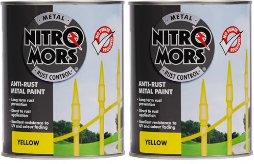 Nitromors Smooth Metal Paint Yellow, 750 ml, Durable Rust-Resistant Paint for Metal Doors, Garden Furniture, Gates & Railings, UV Protection (Pack of 2)