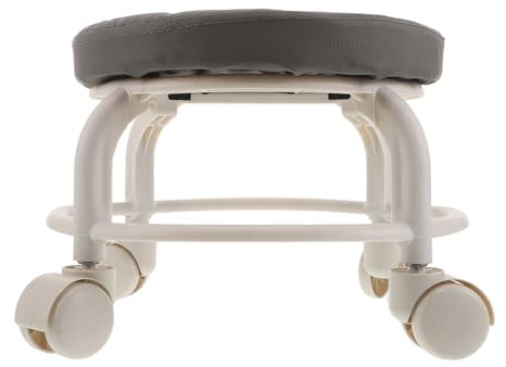 BIUDECO Tabouret Roulant à roulettes Pivotant 360° Petit Siège Bas en Similicuir Gris Hauteur 25 CM Tabouret pour Salon de Beauté Spa Manucure et Bureau à Domicile