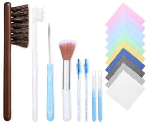Kit de limpieza de joyas de 18 piezas con paños de pulido y cepillos para anillos, pendientes, oro y plata, artículos delicados limpios sin arañazos, adecuado para uso doméstico