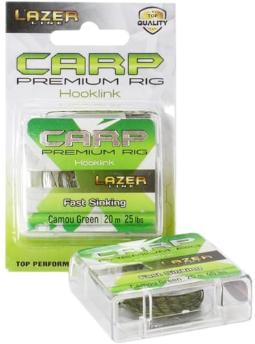 LAZER LINE Fil de pêche tressé, 8 brins, 20 m, test : 11,3 kg, Fast Sinking, fil tressé, ligne de bas de ligne pour la pêche à la carpe, bas de ligne, fil de pêche, ligne de pêche tressée, lignes de