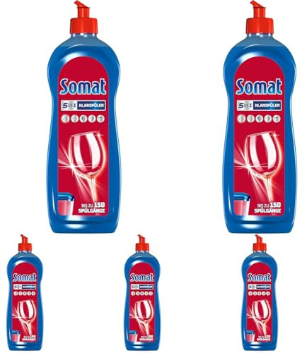 Somat 5in1 Klarspüler (750 ml), Spülmittel-Zusatz für schnelle Trocknung, Klarspüler für Geschirrspüler verleiht brillanten Glanz auf Gläsern, Geschirr und in der Maschine, bis zu 150 Spülgänge