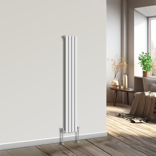 NRG Vertical Oval Column Radiator White 1600x236mm Single Panel | Mild Steel, Central Heating Rad, Modern Radiator, High Heat Output, Wall Radiator, for Living Room, Kitchen, Home