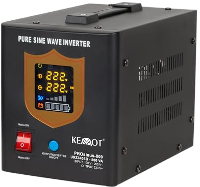 Nödströmförsörjning KEMOT PROsinus-800URZ3405B växelriktare ren sinus laddningsfunktion 12 V 230 V 800 VA/500 W, svart