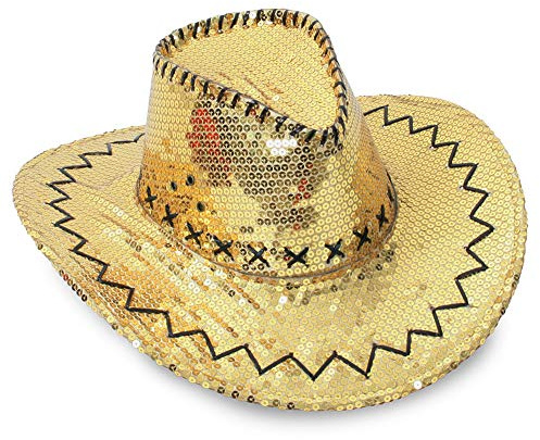 KarnevalsTeufel.de Party Cowboyhut mit Pailletten Cattleman Karneval Saloon Cowboy Discohut Partyhut (gold)