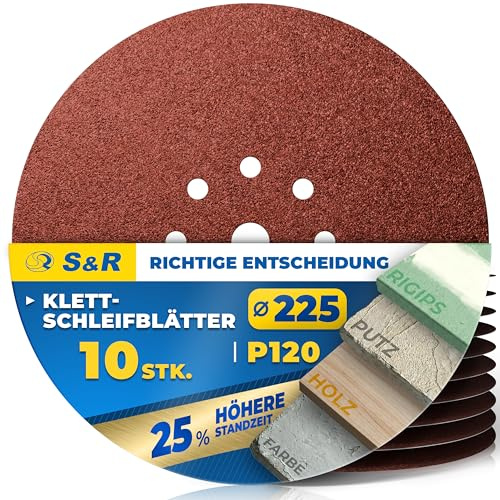 S&R Schleifpapier 225mm, Schleifscheiben 225mm, Schleifgitter 225 mm klett | Trockenbauschleifer Schleifpapier, Schleifpapier 225, schleifteller 225 mm, Schleifpapier Giraffe, Klett, P120, 10 Stück