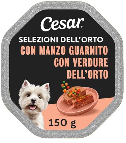 Cesar Selezioni dell'Orto Cibo per Cane con Manzo con Cuore di Verdure dell'Orto 150 g - 14 Vaschette, Mix, 150 g (Confezione da 1)
