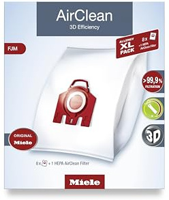 Miele Genuine FJM HyClean Air Vacuum Bags for Miele Compact C1 & Compact C2 Vacuum Cleaners, Allergy XL Pack of 8 Vacuum Bags and 1 HEPA AirClean Filter