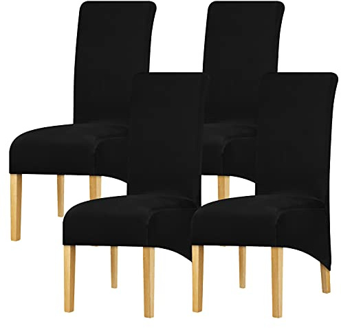 Leorate Slim Stretch Fabric Chair Cover for Dining Room, Hotel, Balck, Lot de 4
