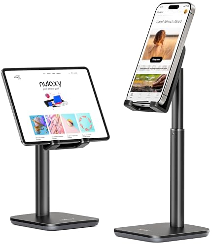 Nulaxy Phone Stand, Height Angle Adjustable Mobile Phone Holder Cradle Dock for Desk, Compatible with iPhone 17 16 15 14 13 12 11 Pro Max Mini Xs Xr X 8 7 6 Plus, All Smartphones (4-8 inches) - Black