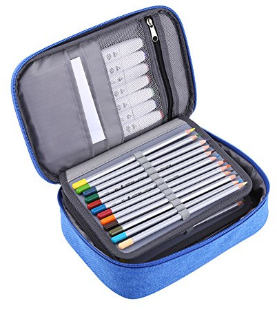 Ausla 72 tlg. Federmappe, klappbar, mit Griff, Blau | Stoffmäppchen mit großer Kapazität, organisiert Stifte und Zubehör, ideal für Schule und Studium