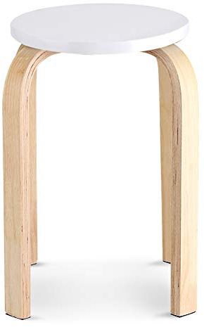 Vintage Round White Kitchen Bar Stool - Stackable, Curved Wooden Office & Living Room Stool - Decorative Furniture