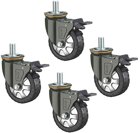 4x Lenkrollen, Transportrolle mit Bremse, Industrierollen, Schwerlastrollen, Werkzeugrollen,Gummiräder, 100/120 / 150mm, Last 1000 kg, für Werkbank, Ausrüstung