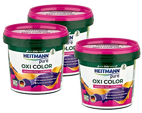 HEITMANN pure Oxi Color: Extra starker Fleckenlöser für Buntwäsche - Fleckenentferner ohne Chlor und Tensiden - 500g, 3er Pack