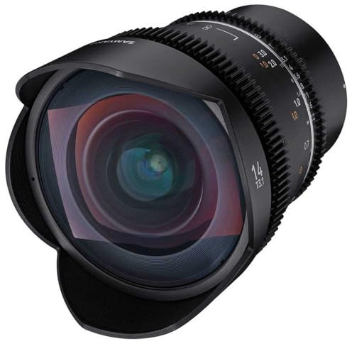 SAMYANG MF 14 mm T3,1 VDSLR MK2 MFT – Lente de Gran Angular T3.1 Ultra Gran Angular Cine y vídeo para Montaje MFT, Distancia Focal Fija de 14 mm, Corona Dentada de Enfoque de Seguimiento de Formato