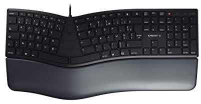 CHERRY KC 4500 ERGO, Ergonomic Keyboards, French Layout (AZERTY), Wired, Padded Palm Rest with Memory Foam, Curved Keypad, Black