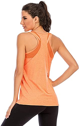 Nekosi Damen Yoga Tanktops Ärmelloses Sportshirt Kleidung Mesh Zurück Fitness Laufen Shirt Sport Oberteile Orange Groß