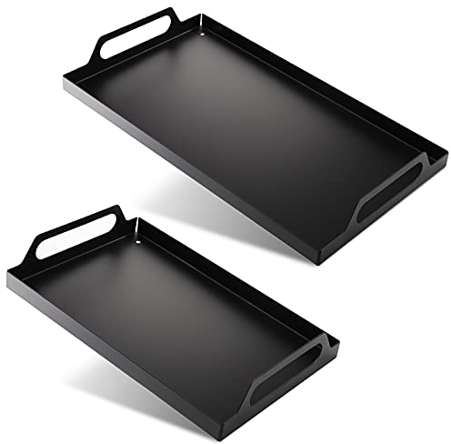 Peohud 2 Stück Serviertablett aus Metall, Schwarz Deko Tablett Rechteckig Serviertablett mit Griff, Tablett für Restaurant Abendessen Küchen Kaffee Tee Speisen Getränke Schmuck Make-up