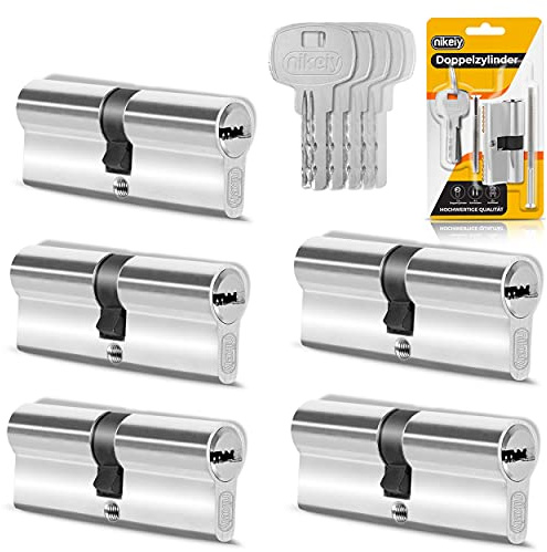 GERCAR Lote de 5 cilindros de cerradura - 5 cilindros perfilados 35/35 con 25 llaves - 70 mm
