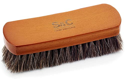 Stone and Clark Luxury Horsehair Shoe Polish Brush – Handcrafted Beechwood Shoe Brush for Shine and Buffing – Premium Shoe Shine Brush with Soft Horsehair Bristles (Brown)