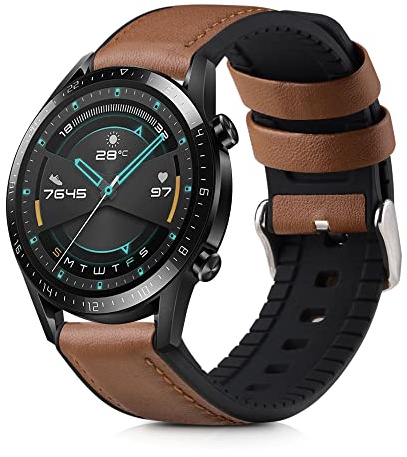 kwmobile Leder Uhrenarmband für Huawei Huawei Watch GT / GT2 / GT3 (46mm) Armband - Ersatzarmband für Fitnesstracker mit Uhrenverschluss - Wechselarmband Smartwatch - Braun Schwarz