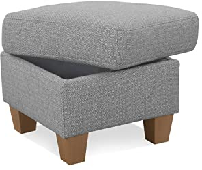 CAVADORE Hocker Ammerland/Stauraumhocker mit Holzfüßen, als Fußhocker oder Beistellhocker/58 x 48 x 58 Strukturstoff: Silver/Grau Klein