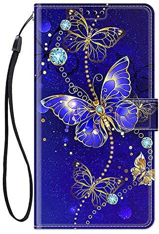 ChoosEU Hülle für iPhone 7 / iPhone 8 / iPhone SE 2022 / SE 2020 Klapphülle Muster Handytasche Schutzhülle Flip Case Stoßfeste Silikon Motive Handyhülle Klappbar Lederhülle Cover - Lila Schmetterling